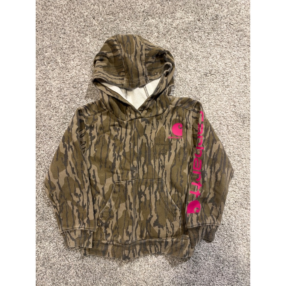 Carhartt Hoodie Girls 5 Brown Mossy Oak Camo Pink Logo Pullover Sweatshirt